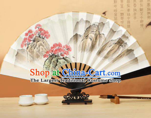 Chinese Traditional Ink Painting Maple Leaf Wenge Fans Handmade Accordion Classical Dance Paper Folding Fan