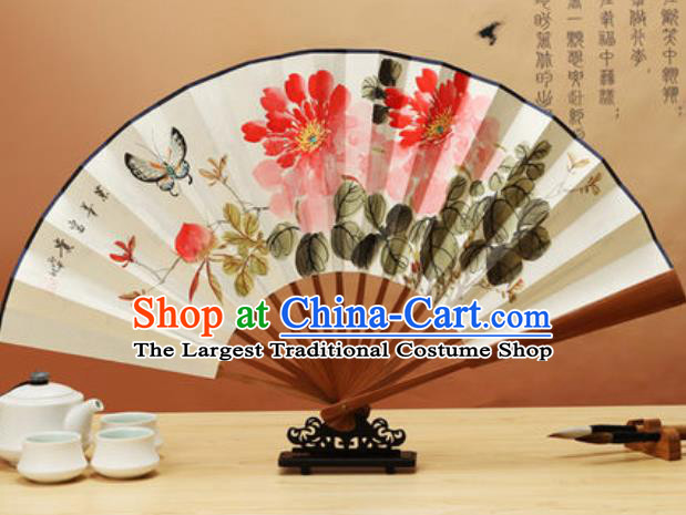 Chinese Traditional Hand Painting Peony Butterfly Paper Fan Classical Dance Accordion Fans Folding Fan