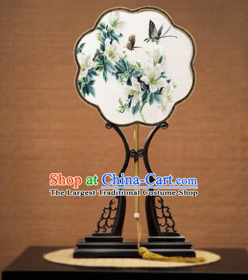 Handmade Chinese Embroidered Butterfly Flowers Silk Fans Traditional Classical Dance Palace Fan for Women