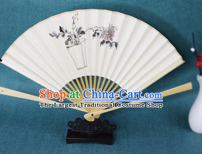 Handmade Chinese Ink Painting Peony Paper Fan Traditional Classical Dance Accordion Fans Folding Fan