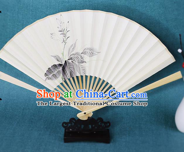 Handmade Chinese Ink Painting Flowers Paper Fan Traditional Classical Dance Accordion Fans Folding Fan