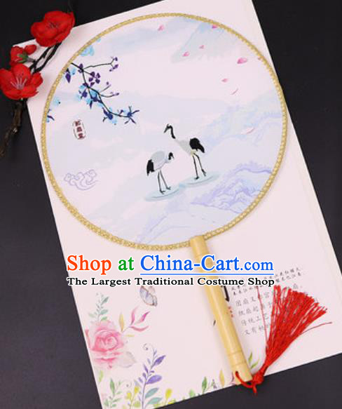 Chinese Traditional Printing Crane Silk Fans Handmade Classical Dance Palace Fan for Women