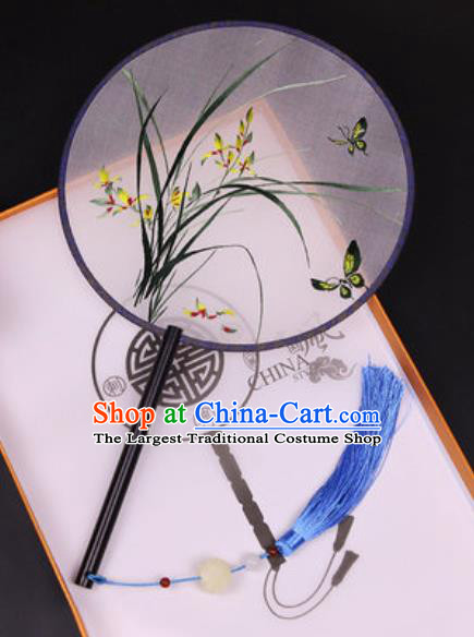 Handmade Chinese Embroidered Orchids Silk Fans Traditional Classical Dance Palace Fan for Women