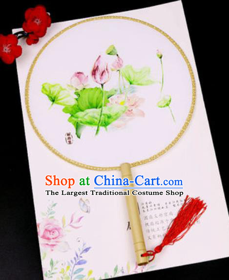 Chinese Traditional Printing Lotus Silk Fans Handmade Classical Dance Palace Fan for Women