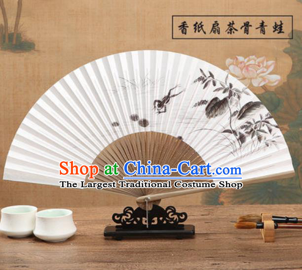 Chinese Traditional Ink Painting Frog Paper Fan Classical Dance Accordion Fans Folding Fan