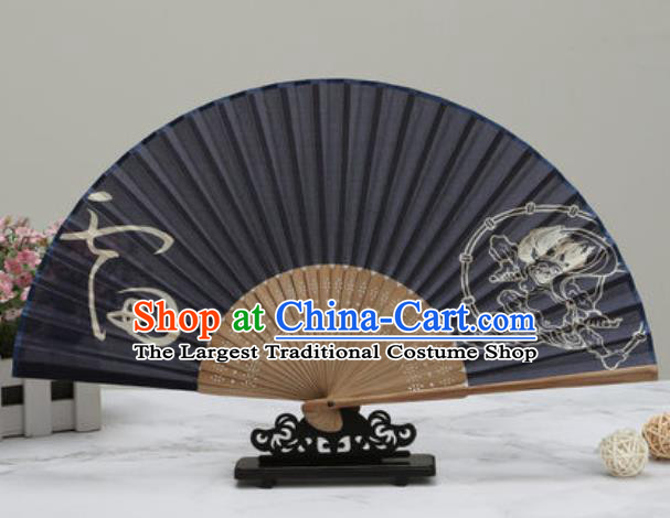 Chinese Traditional Printing Cloud Black Silk Fan Classical Dance Accordion Fans Folding Fan