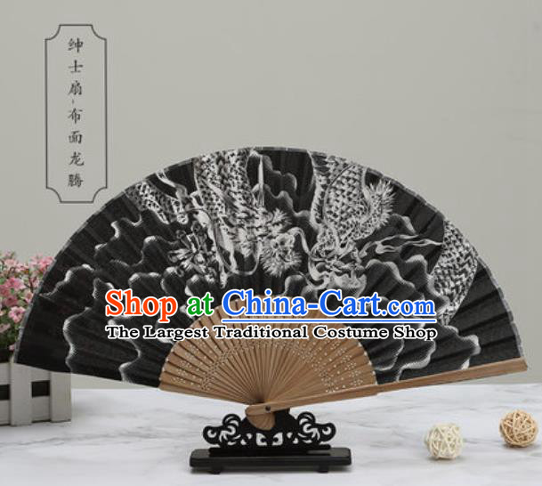 Chinese Traditional Printing Dragon Black Silk Fan Classical Dance Accordion Fans Folding Fan