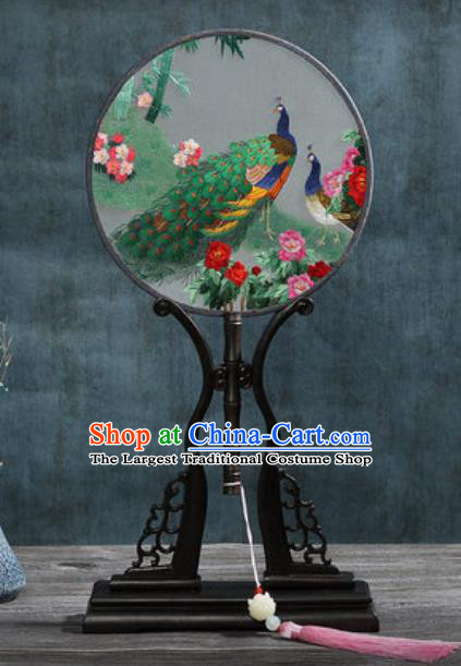 Handmade Chinese Embroidered Peacock Peony Ebony Silk Fans Traditional Classical Dance Palace Fan for Women