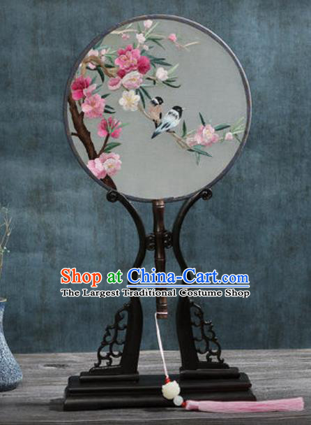 Handmade Chinese Embroidered Begonia Birds Ebony Silk Fans Traditional Classical Dance Palace Fan for Women