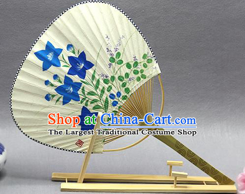 Handmade Chinese Printing Orchids Beige Paper Fans Traditional Classical Dance Palace Fan for Women