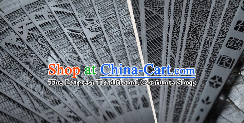 Handmade Chinese Carving Crane Bamboo Ebony Fan Traditional Classical Dance Accordion Fans Folding Fan
