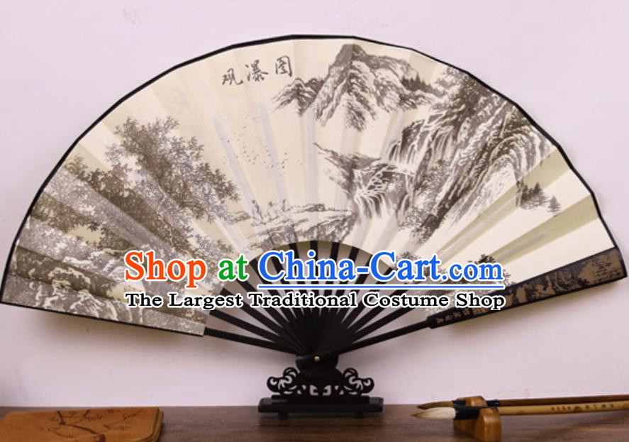 Handmade Chinese Printing Waterfall Bamboo Silk Fan Traditional Classical Dance Accordion Fans Folding Fan