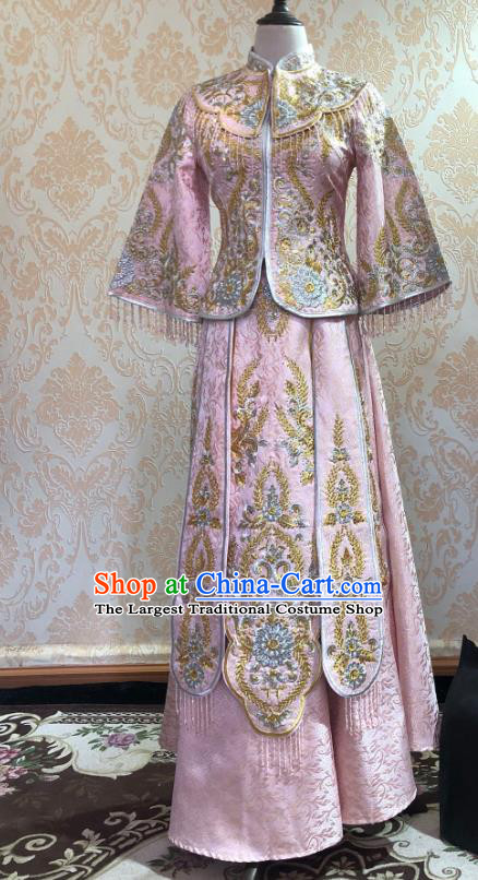 Chinese Traditional Xiu He Suit Pink Dress China Ancient Bride Wedding Costume for Women