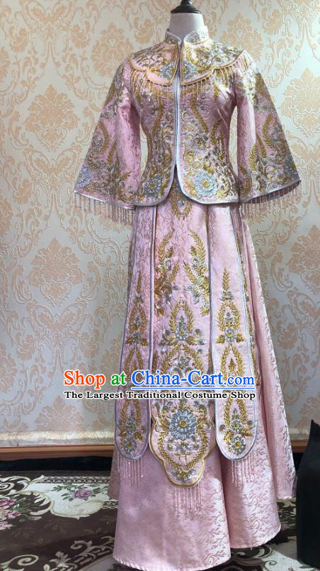 Chinese Traditional Xiu He Suit Pink Dress China Ancient Bride Wedding Costume for Women