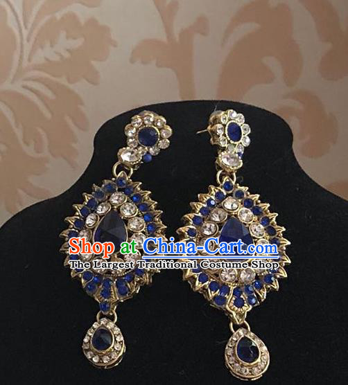 Indian Traditional Wedding Blue Crystal Earrings Asian India Bride Jewelry Accessories for Women