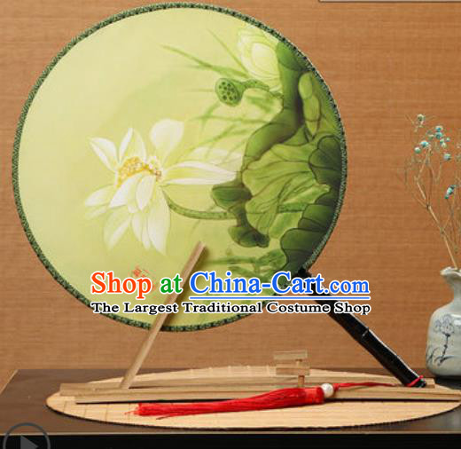 Handmade Chinese Printing Lotus Yellow Palace Fans Traditional Classical Dance Round Fan for Women