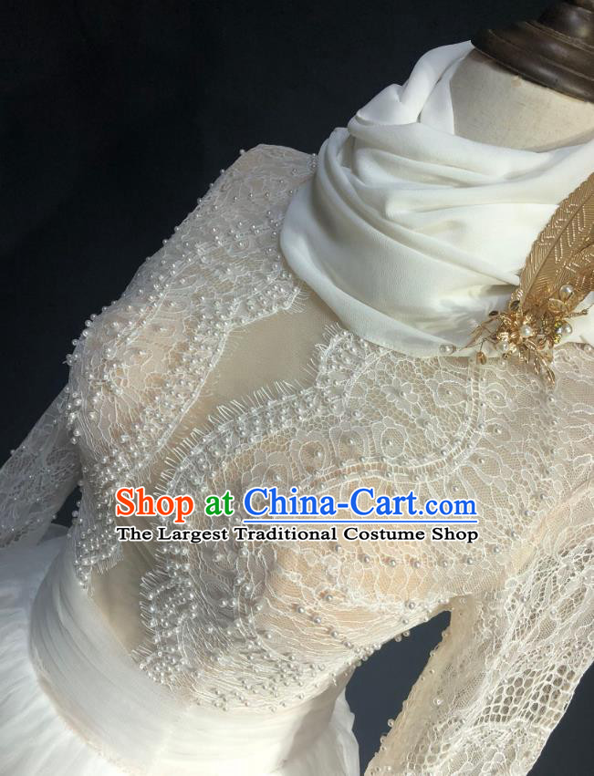 Top Grade Bride White Veil Lace Wedding Dress Bridal Full Dress Wedding Costume for Women