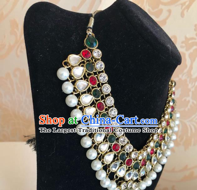 Indian Traditional Wedding Crystal Gems Necklace Asian India Bride Jewelry Accessories for Women