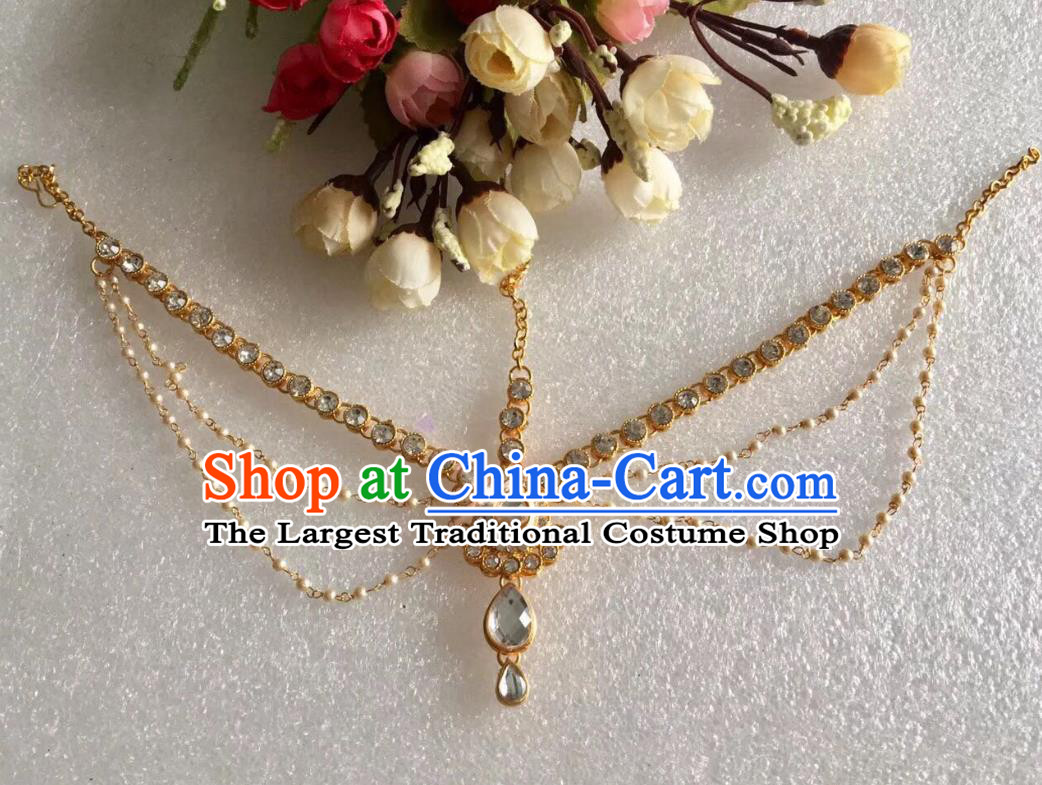 Indian Traditional Wedding Crystal Eyebrows Pendant Asian India Bride Headwear Jewelry Accessories for Women