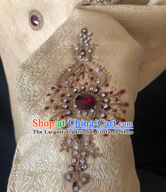 Indian Traditional Embroidered Golden Coat Asian Hui Nationality Bridegroom Wedding Costume for Men