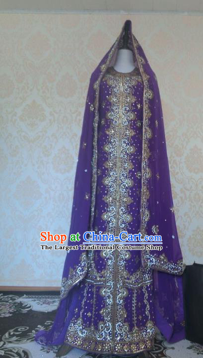 Indian Traditional Diamante Purple Lehenga Costume Asian Hui Nationality Wedding Bride Embroidered Dress for Women