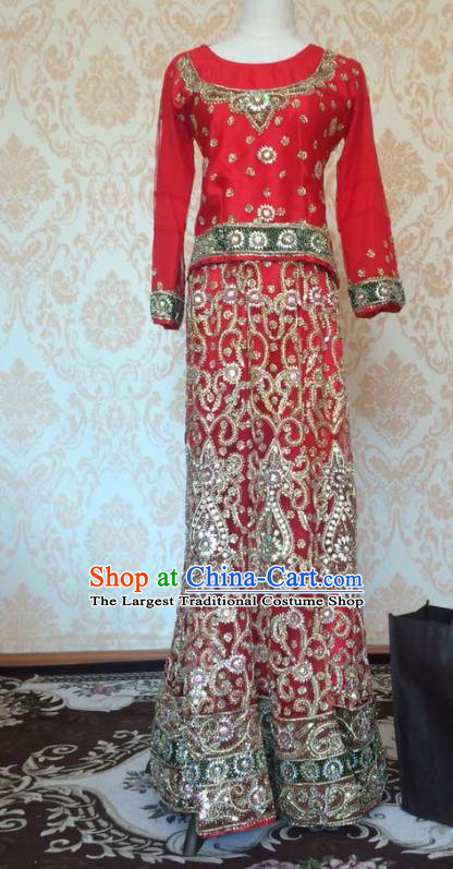 Indian Traditional Court Bride Red Lehenga Costume Asian Hui Nationality Wedding Embroidered Dress for Women
