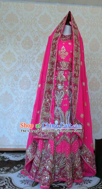 Indian Traditional Diamante Rosy Lehenga Costume Asian Hui Nationality Wedding Bride Embroidered Dress for Women