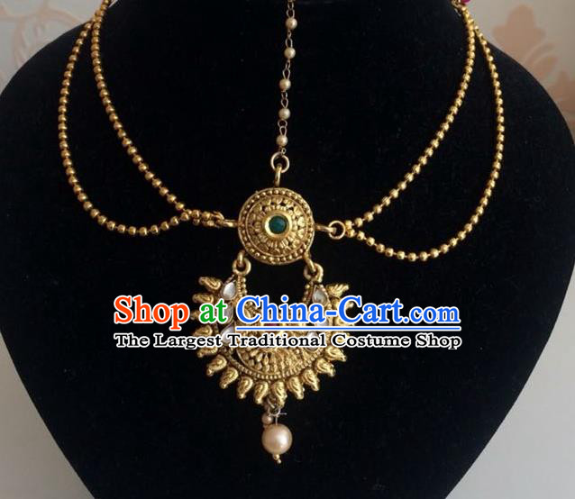 Traditional Indian Court Wedding Golden Eyebrows Pendant Asian India Headwear Jewelry Accessories for Women
