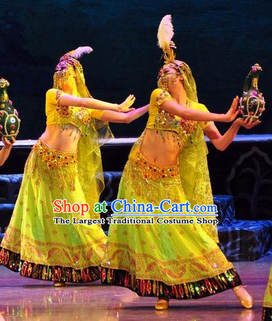 Chinese Traditional Dance Si Lu Hua Yu Green Dress Classical Dance Flying Apsaras Stage Performance Costume for Women