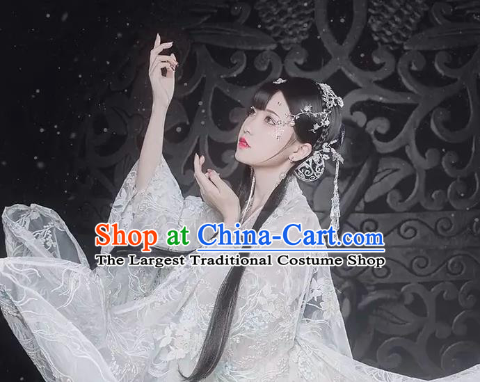 Chinese Dance National Treasure White Hanfu Dress Traditional Classical Dance Stage Performance Costume for Women