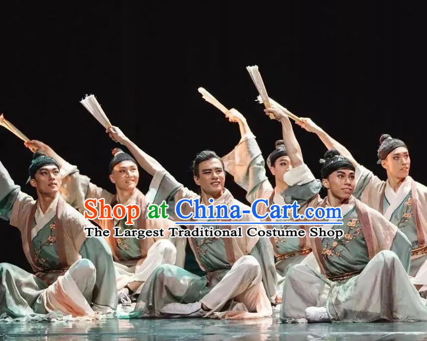 Chinese Traditional Dance Paper Fan Scholar Hanfu Clothing Classical Dance Stage Performance Costume for Men