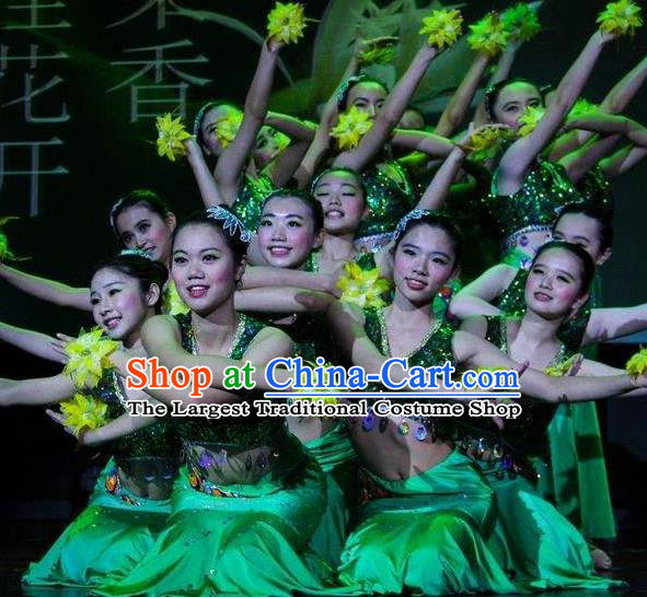 Chinese Fragrance of Miangui Flowers Dai Nationality Dance Green Dress Traditional Peacock Dance Stage Performance Costume for Women