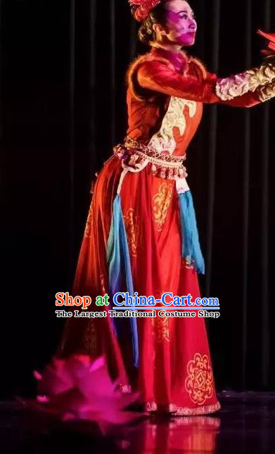 Chinese Yuan Qi Dunhuang Ethnic Dance Red Dress Traditional Classical Dance Stage Performance Costume for Women