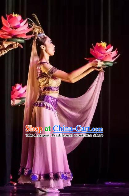 Chinese Yuan Qi Dunhuang Fairy Dance Lilac Dress Traditional Classical Dance Stage Performance Costume for Women