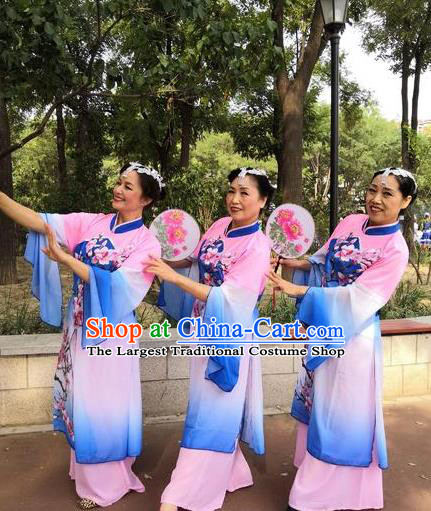 Piao Xiang Zui Chinese Stage Performance Classical Dance Blue Dress Traditional Fan Dance Costume for Women
