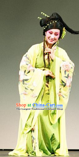 Chinese Shaoxing Opera Imperial Consort Green Dress Costumes Apparels and Headpieces Hedda or Aspiration Sky High Yue Opera Hua Tan Actress Garment