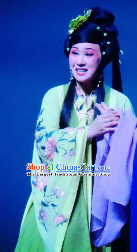 Chinese Shaoxing Opera Imperial Consort Green Dress Costumes Apparels and Headpieces Hedda or Aspiration Sky High Yue Opera Hua Tan Actress Garment