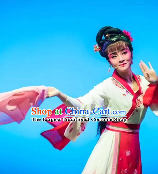 Chinese Shaoxing Opera Actress Dress Costumes and Headpieces Li Hua Qing Yue Opera Hua Tan Young Female Garment Apparels