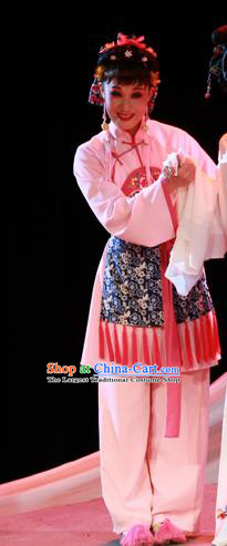 Chinese Shaoxing Opera Xiaodan Garment Costumes and Headpieces Li Hua Qing Yue Opera Servant Girl Dress Apparels