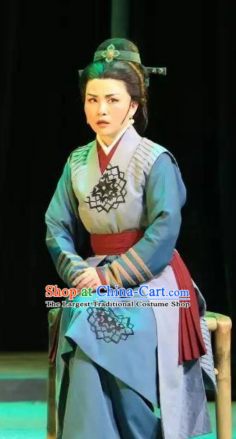Chinese Shaoxing Opera Elderly Female Costumes and Headdress He Wenxiu Yue Opera Laodan Dress Country Woman Garment Apparels