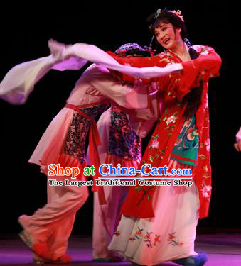 Chinese Shaoxing Opera Hua Tan Wedding Garment Costumes and Headpieces Li Hua Qing Yue Opera Actress Red Dress Apparels