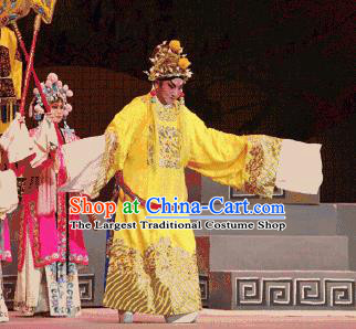 Chinese Kun Opera Emperor Embroidered Robe Apparels The Peach Blossom Fan Peking Opera Garment Monarch Costumes and Hat