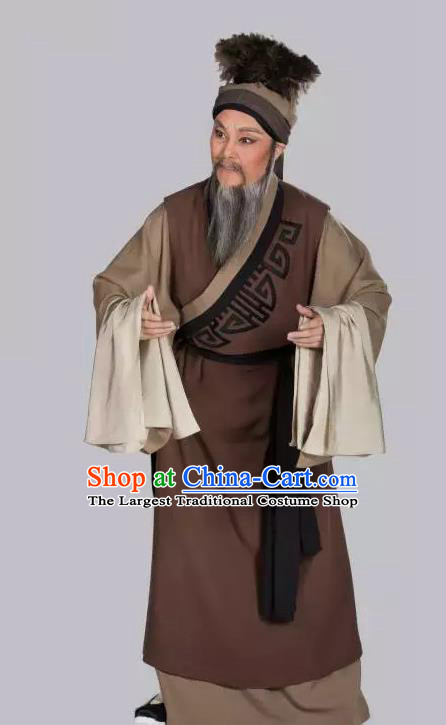 Chinese Yue Opera Elderly Male Apparels and Headwear Breeze Pavilion Shaoxing Opera Old Man Landlord Xue Rong Garment Costumes