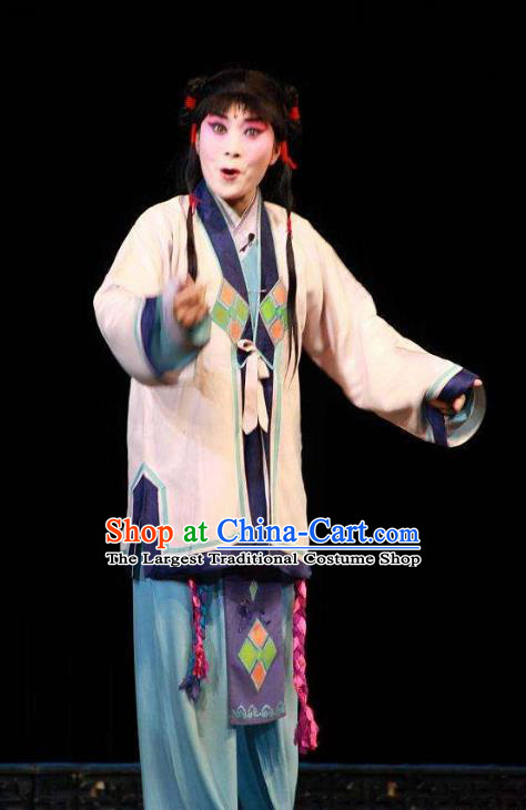 Chinese Yue Opera Teenager Zhang Jibao Costumes and Headwear Breeze Pavilion Shaoxing Opera Wa Wa Sheng Garment Apparels