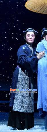 Chinese Shaoxing Opera Elderly Female Garment Apparels and Headdress A Song of The Travelling Son Yue Opera Laodan Mother Dress Costumes
