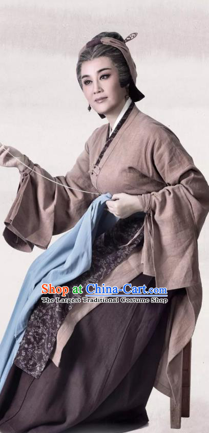 Chinese Shaoxing Opera Laodan Mother Garment Apparels and Headdress A Song of The Travelling Son Yue Opera Dress Elderly Female Costumes