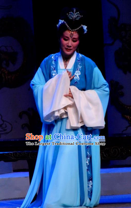 Chinese Shaoxing Opera Noble Consort Li Blue Dress Costumes and Headpieces Palm Civet for Prince Yue Opera Actress Garment Apparels