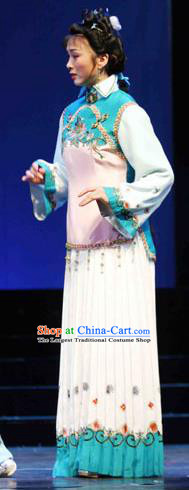 Chinese Shaoxing Opera Qing Dynasty Servant Girl Dress Costumes and Headpieces Eternal Love Yue Opera Xiaodan Garment Apparels