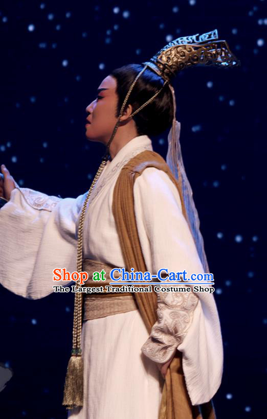Chinese Yue Opera Prince King Wu Yue Qian Chu Apparels and Headwear Shaoxing Opera Xiaosheng Young Male Garment Costumes