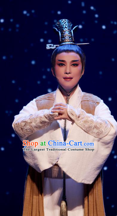 Chinese Yue Opera Prince King Wu Yue Qian Chu Apparels and Headwear Shaoxing Opera Xiaosheng Young Male Garment Costumes